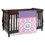 Pink, White & Purple Damask Baby Blanket (Double Sided) (Personalized)