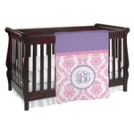 Pink, White & Purple Damask Baby Blanket (Personalized)
