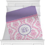 Pink, White & Purple Damask Minky Blanket - Toddler / Throw - 60"x50" - Single Sided w/ Monogram