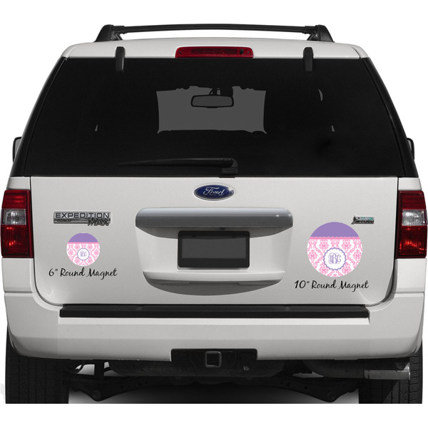 Pink, White & Purple Damask Personalized Car Magnets on Ford Explorer