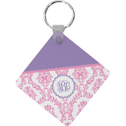 Pink, White & Purple Damask Diamond Plastic Keychain w/ Monogram