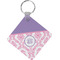 Pink, White & Purple Damask Diamond Plastic Keychain w/ Monogram