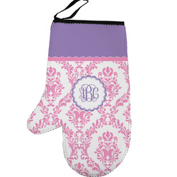 Pink, White & Purple Damask Left Oven Mitt (Personalized)