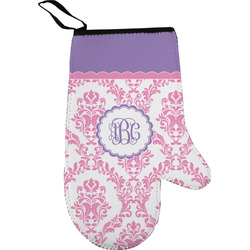 Pink, White & Purple Damask Oven Mitt (Personalized)
