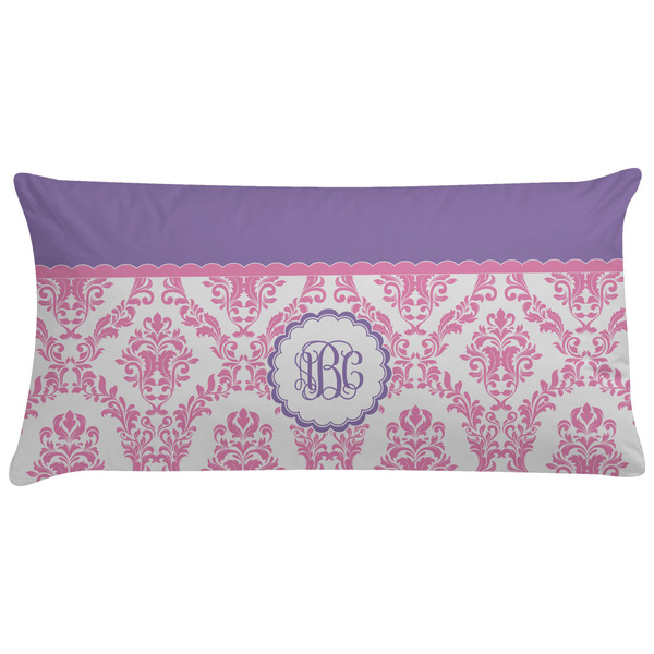 Custom Pink, White & Purple Damask Pillow Case - King w/ Monograms