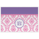 Pink, White & Purple Damask Laminated Placemat w/ Monogram