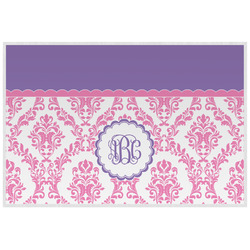 Pink, White & Purple Damask Laminated Placemat w/ Monogram