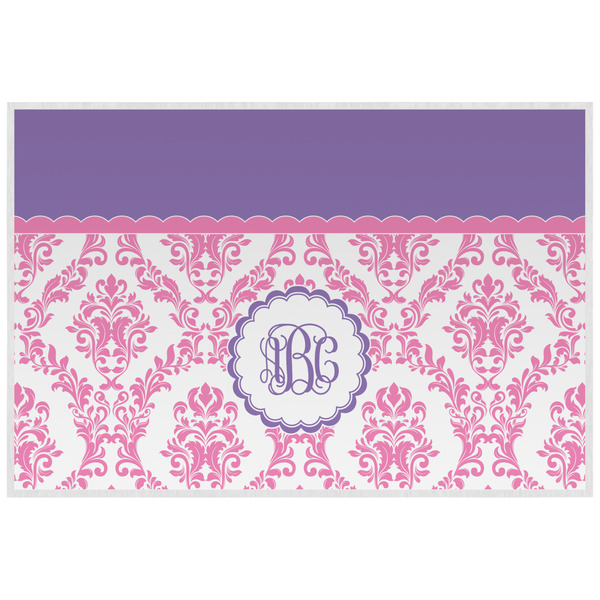 Custom Pink, White & Purple Damask Laminated Placemat w/ Monogram