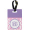 Pink, White & Purple Damask Plastic Luggage Tag - Rectangular w/ Monogram