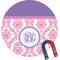 Pink, White & Purple Damask Round Fridge Magnet (Personalized)