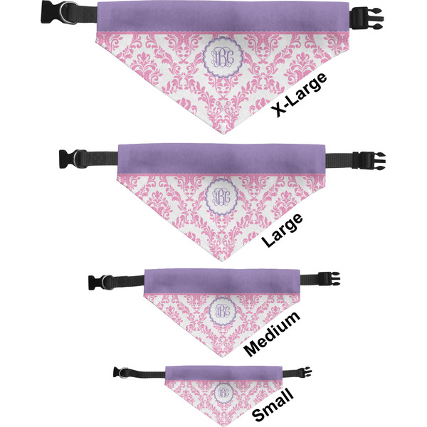 Pink, White & Purple Damask Pet Bandana Sizes