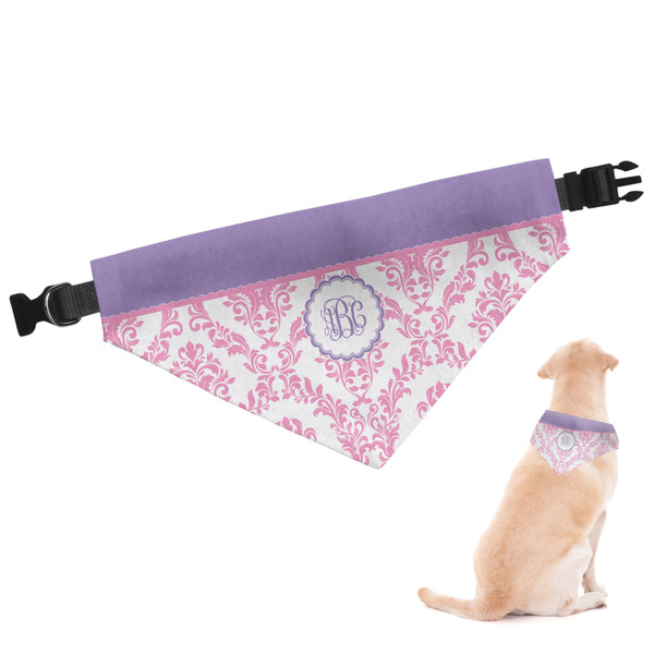 Custom Pink, White & Purple Damask Dog Bandana - Large (Personalized)