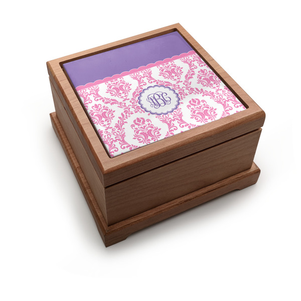 Custom Pink, White & Purple Damask Pet Urn w/ Monogram