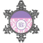 Pink, White & Purple Damask Vintage Snowflake Ornament (Personalized)