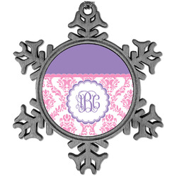 Pink, White & Purple Damask Vintage Snowflake Ornament (Personalized)