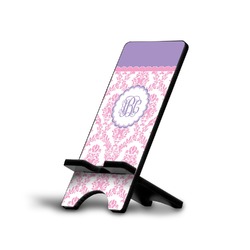 Pink, White & Purple Damask Cell Phone Stand (Large) (Personalized)