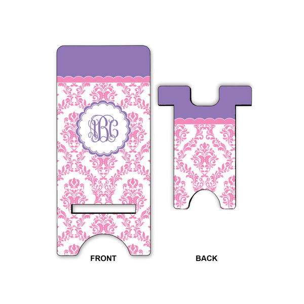 Pink, White & Purple Damask Phone Stand - Front & Back