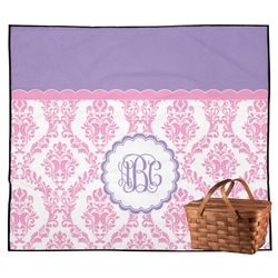 Pink, White & Purple Damask Outdoor Picnic Blanket (Personalized)