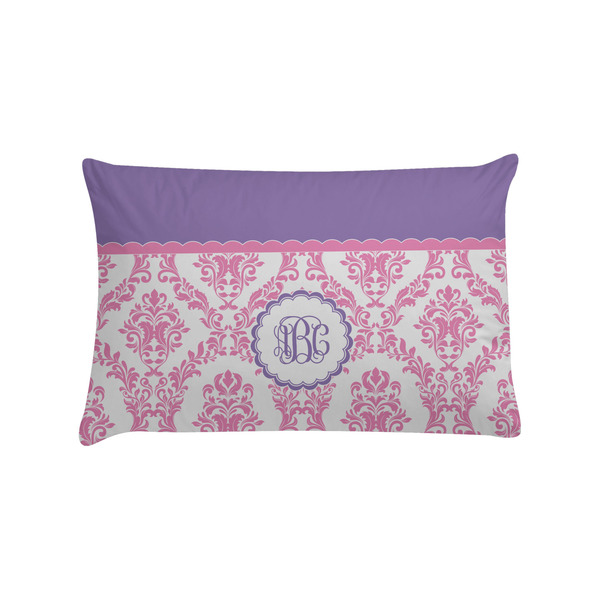 Custom Pink, White & Purple Damask Pillow Case - Standard w/ Monogram