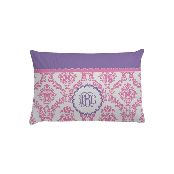 Custom Pink, White & Purple Damask Pillow Case - Toddler w/ Monogram