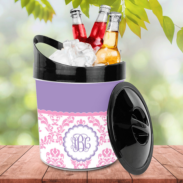 Pink, White & Purple Damask Plastic Ice Bucket - LIFESTYLE