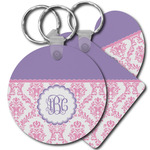 Pink, White & Purple Damask Plastic Keychain (Personalized)
