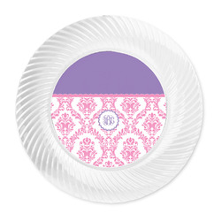 Pink, White & Purple Damask Plastic Party Dinner Plates - 10" (Personalized)
