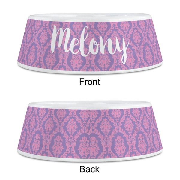 Pink, White & Purple Damask Plastic Pet Bowls - Medium - APPROVAL