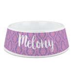 Pink, White & Purple Damask Plastic Dog Bowl - Medium (Personalized)