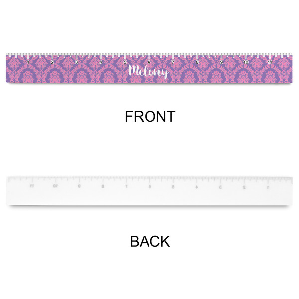 Pink, White & Purple Damask Plastic Ruler - 12" - APPROVAL