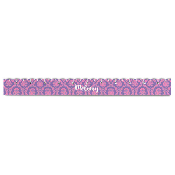 Pink, White & Purple Damask Plastic Ruler - 12" - FRONT