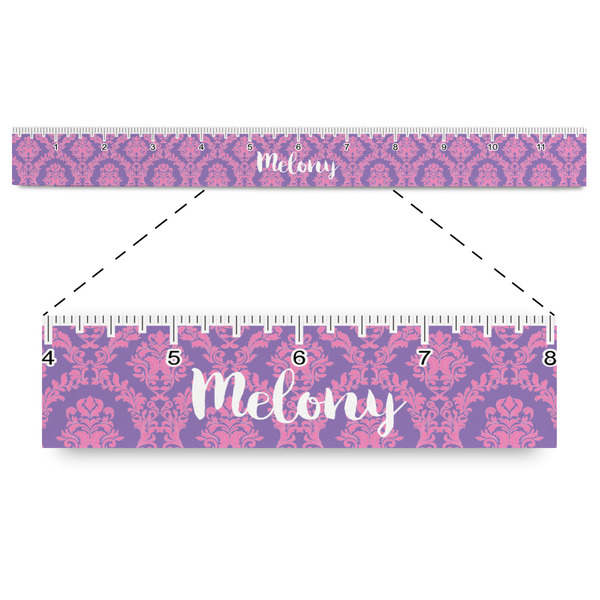 Custom Pink, White & Purple Damask Plastic Ruler - 12" (Personalized)