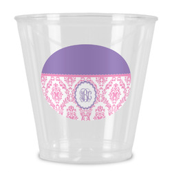 Pink, White & Purple Damask Plastic Shot Glass (Personalized)
