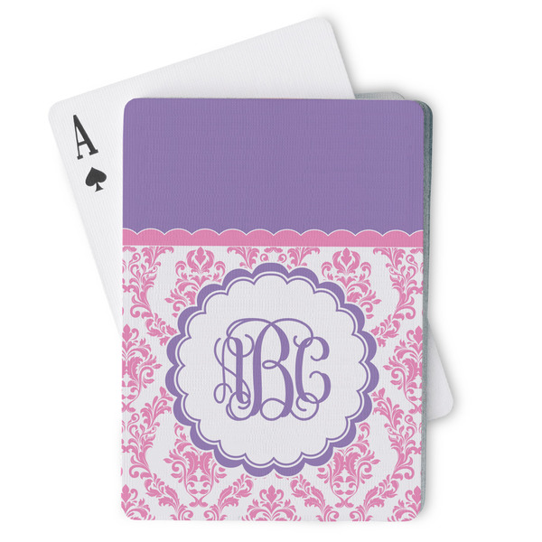 Custom Pink, White & Purple Damask Playing Cards (Personalized)