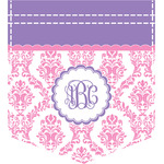 Pink, White & Purple Damask Iron On Faux Pocket (Personalized)