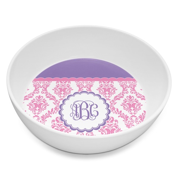 Custom Pink, White & Purple Damask Melamine Bowl - 8 oz (Personalized)