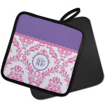 Pink, White & Purple Damask Pot Holder w/ Monogram