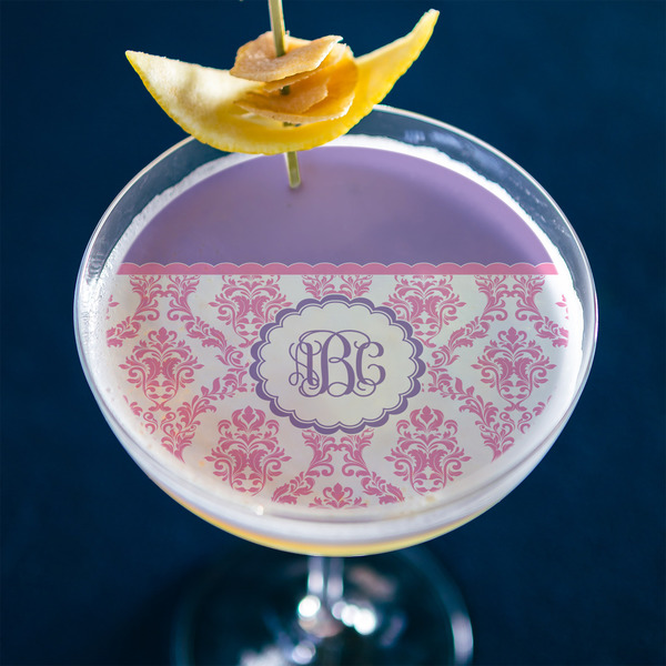 Pink, White & Purple Damask Printed Drink Topper - XLarge - In Context