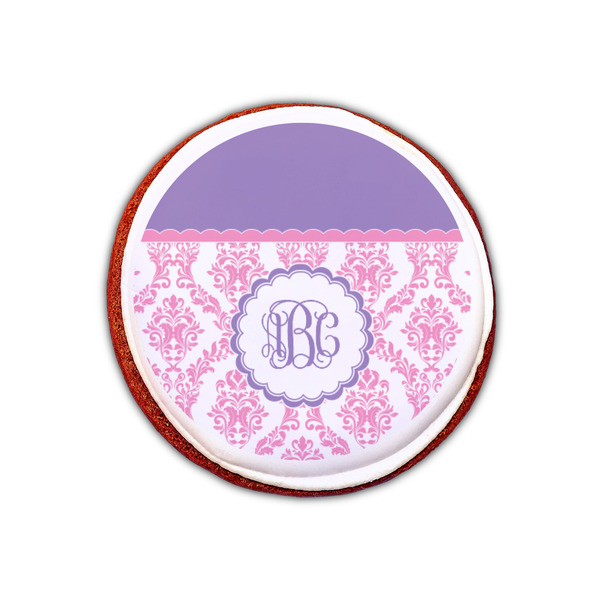 Pink, White & Purple Damask Printed Icing Circle - XSmall - On Cookie