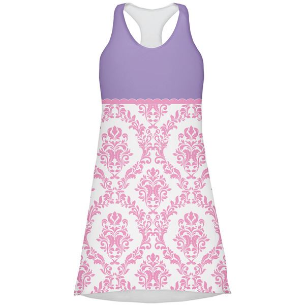 Custom Pink, White & Purple Damask Racerback Dress - Small