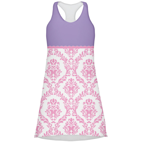 Custom Pink, White & Purple Damask Racerback Dress - X Small