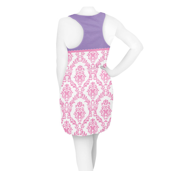 Pink, White & Purple Damask Racerback Dress - On Model - Back