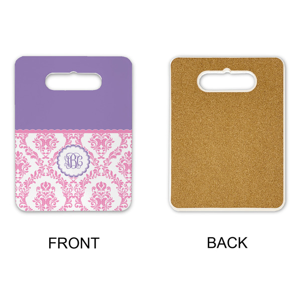 Pink, White & Purple Damask Rectangle Trivet with Handle - APPROVAL
