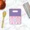 Pink, White & Purple Damask Rectangle Trivet with Handle - LIFESTYLE