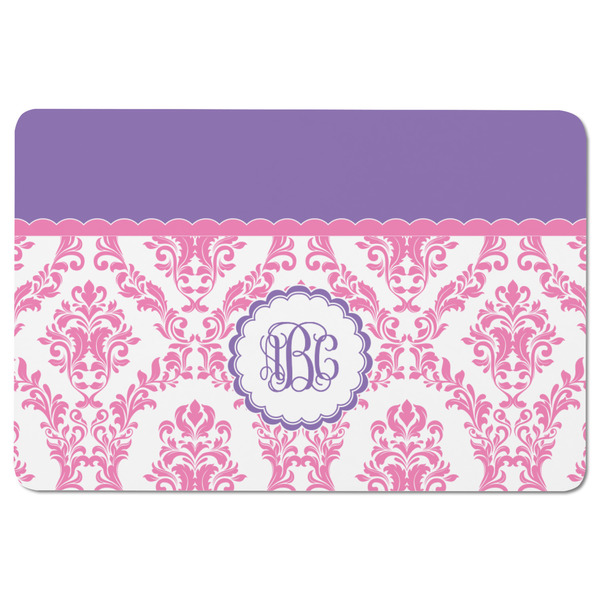 Pink, White & Purple Damask Rectangular Fridge Magnet - FRONT