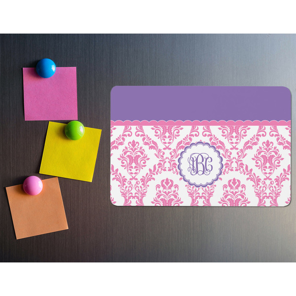 Pink, White & Purple Damask Rectangular Fridge Magnet - LIFESTYLE
