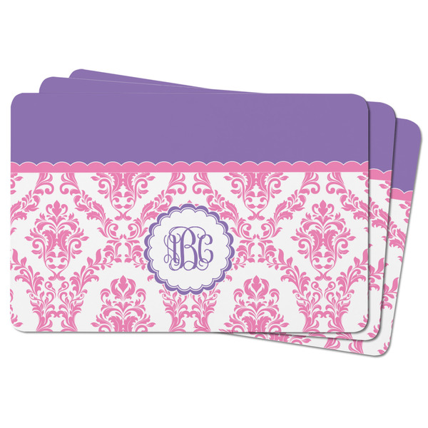 Pink, White & Purple Damask Rectangular Fridge Magnet - THREE