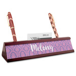 Pink, White & Purple Damask Red Mahogany Nameplate with Business Card Holder (Personalized)