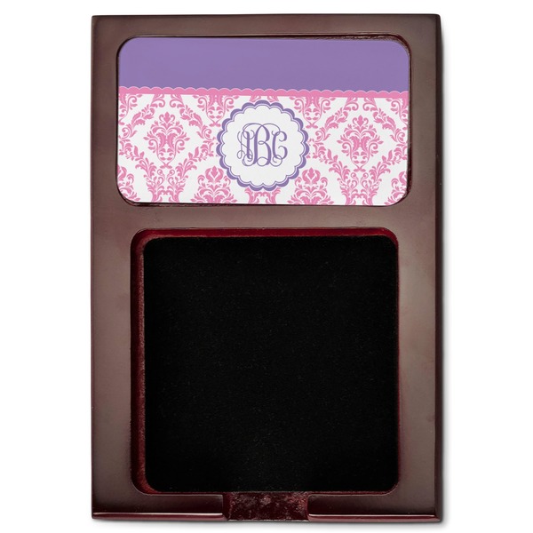 Pink, White & Purple Damask Red Mahogany Sticky Note Holder - Flat