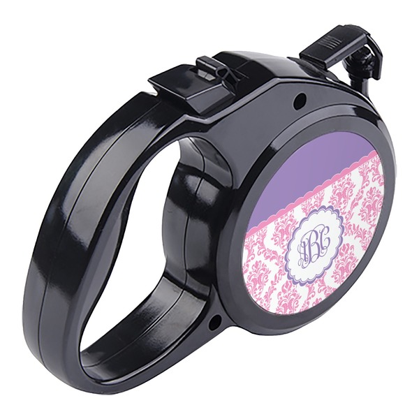 Pink, White & Purple Damask Retractable Dog Leash - Angle